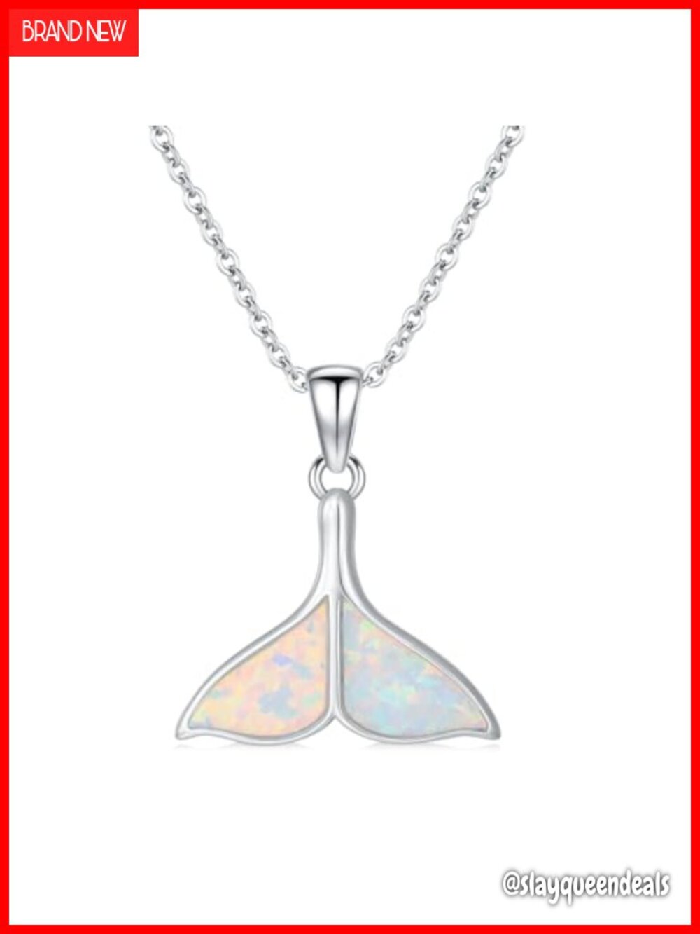 Sterling Silver Whale Tail Necklace Opal Pendant 18+2 Inch
